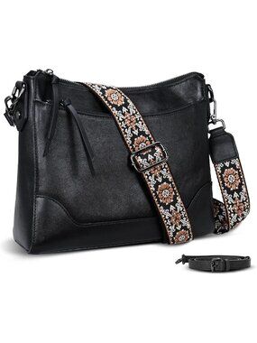 Stylish Black Genuine Leather Crossbody Bag for Women - Everyday Shoulder